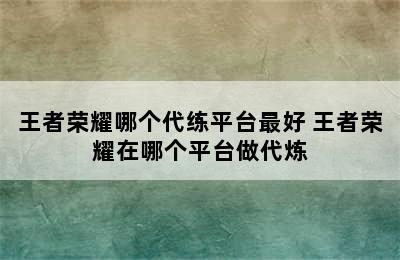 王者荣耀哪个代练平台最好 王者荣耀在哪个平台做代炼